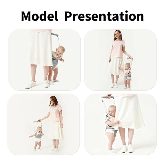 Baby Walking Harness - Handheld Toddler Walker Helper with Detachable Crotch, Adjustable Traction Strap, Breathable Fabric, Infant Walking Assistant Belt with for 9-24 Months (Grey)