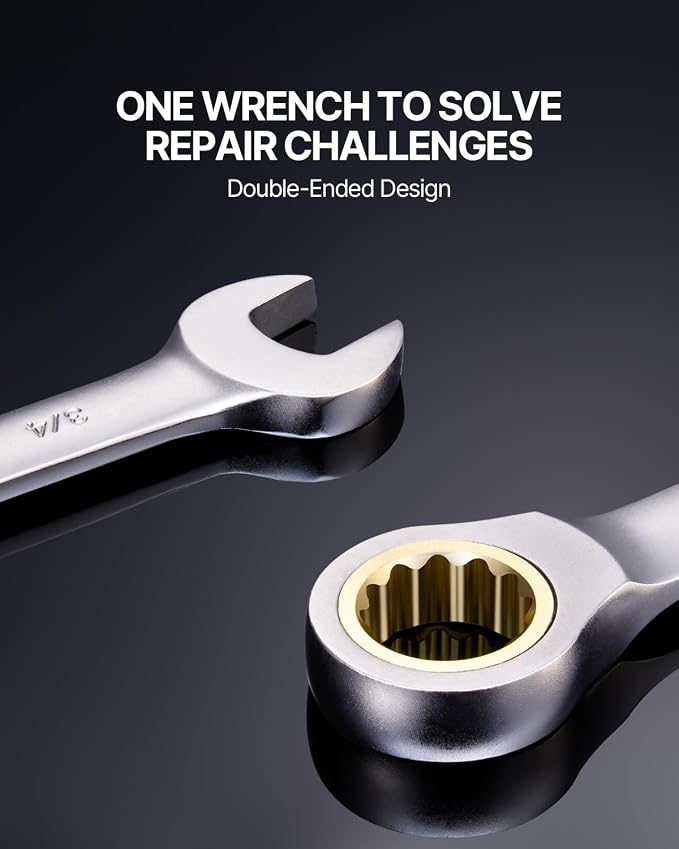 VEVOR 24-Piece Ratcheting Wrench Set, Ratchet Combination Wrench Set with Organizer, Nickel Plating, 72-Tooth, CR-V, Metric 8-19mm & SAE 1/4-7/8"