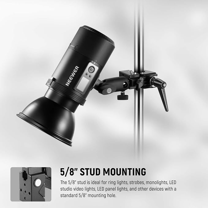 NEEWER Super Clamp with 5/8" Stud, Spring Lock, 2.4"/6cm Jaw Grip Heavy Duty Crab Pole Clamp for Round Pipe Flat Surface, for Photography Studio Camera & Lighting Mounting, Max Load 33lb/15kg, UA017