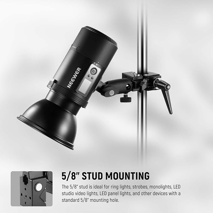 NEEWER 2 Pack Super Clamp with 5/8" Stud, Spring Lock, 2.4" Jaw Grip Heavy Duty Crab Pole Clamp for Round Pipe Flat Surface, for Photography Studio Camera Lighting Mounting, Max Load 33lb/15kg, UA017