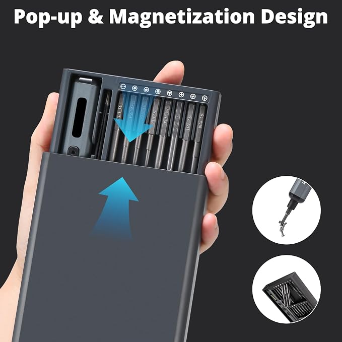 Sainlogic Electric Screwdriver, 68 in 1 Screwdriver Set, 3.7V Mini Electric screwdriver cordless 350mAh, 5 Torque Settings, 4 LED Lights, Electric Small Screwdriver Set for Phone Camera Watch, Gray