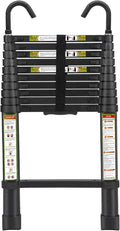 RIKADE Telescopic Ladder, 10.5 ft Aluminum Telescoping Ladder with Non-Slip Feet and Stable Hook, Portable Extension Ladder for Household and Outdoor Working, Max Load 330 lb, Black