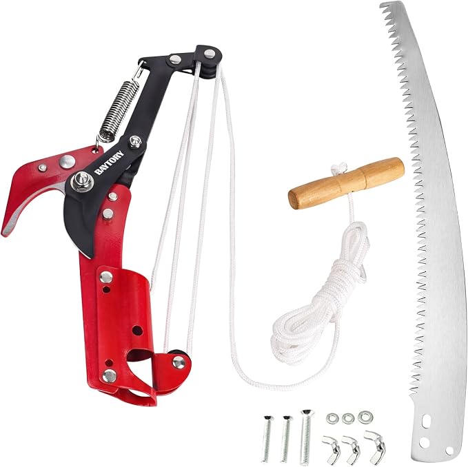 BAYTORY Extendable Tree Pruner Saw Head Without Pole, High-Altitude Branches Trimmer Pruning Shears, Harvester Clipper for Plant Twig Vine, Labor-saving 3 Wheels Garden Trimming Tool