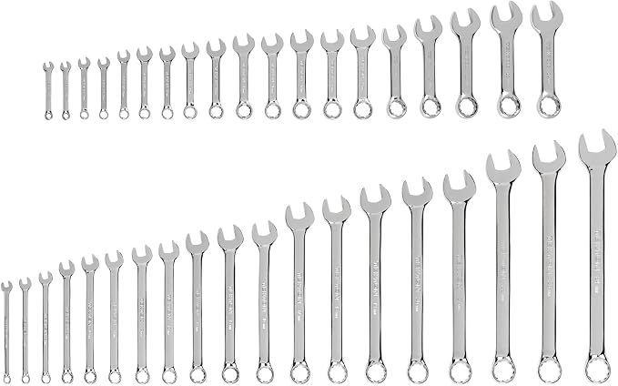 TEKTON Stubby and Standard Combination Wrench Set, 38-Piece | WCB90906 | (6 - 24 mm), Chrome Finish