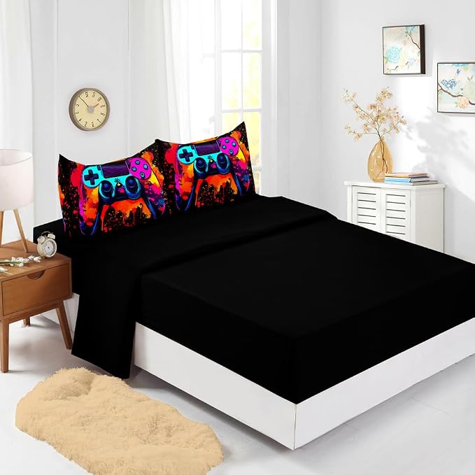 5 Pieces Gaming Comforter Sets for Boys,Kids Bedding Sets, Colorful Gamepad Controller,Gaming Bedding Set,Modern Gaming Boys Room Decor(Queen, Red)