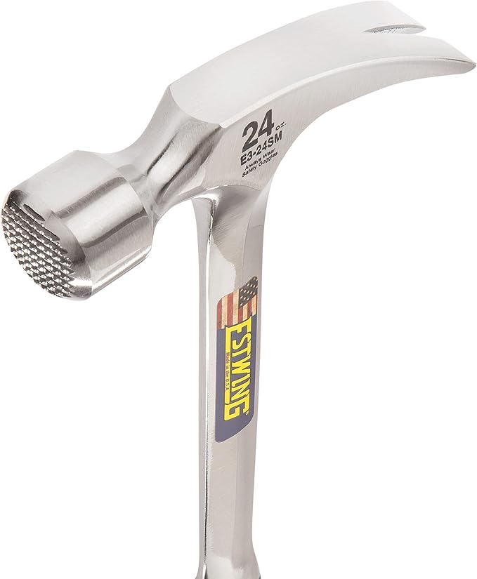 ESTWING Framing Hammer - 24 oz USA Made Long Handle Straight Rip Claw Hammer with Milled Face & Shock Reduction Grip - E3-24SM