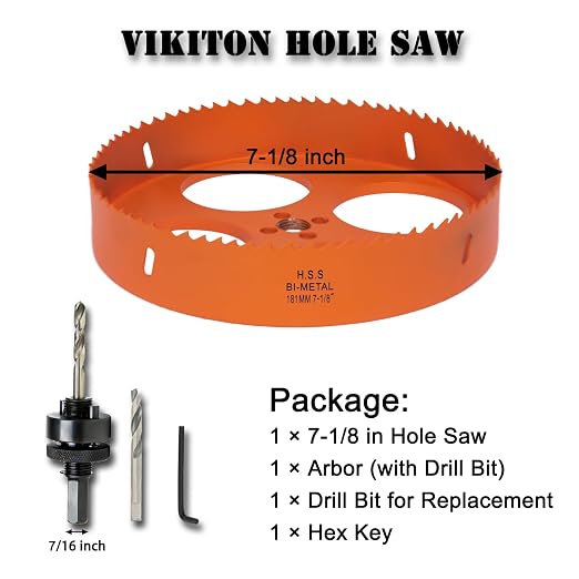 7-1/8 Inch Hole Saw with Arbor for Metal Wood Plastic, 7.1 in Bi-Metal Hole Cutter for Different Project with Smooth and Flat Drilling Edge, Fast Chip Removal,Lighter and Portable