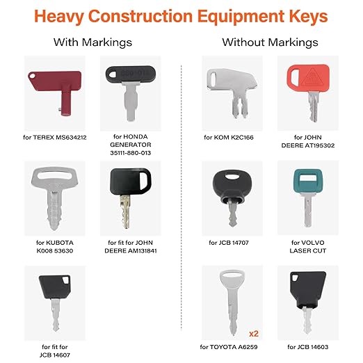 42 Pcs Equipment Keys Master Set, Compatible with CAT Caterpillar Bobcat JCB John Deere Case Kubota Volvo Komatsu Hyster Jlg Yanmar, Construction Heavy Equipment Ignition Keys with US Flag Keychain