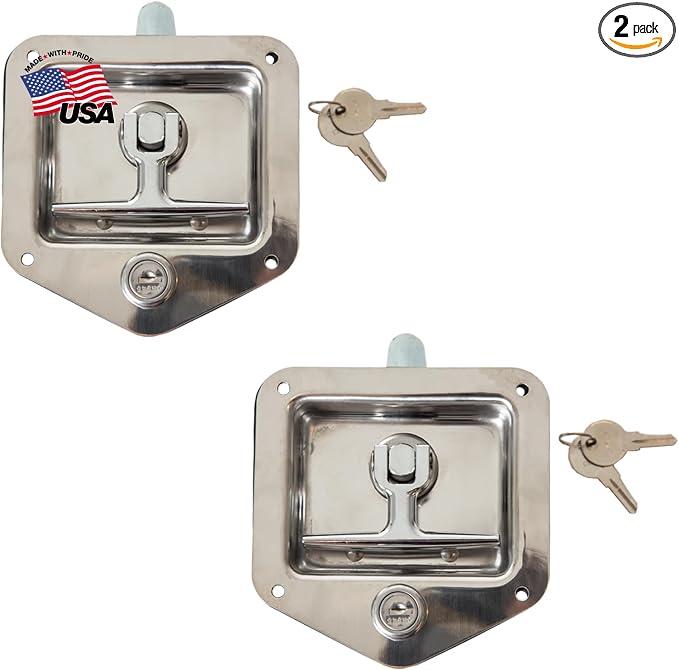 Buyers Products L8815 Locking T-Handle Latch, 2 Pack, Stainless Steel | Locking T-Handle Latch 2-Pack Helps Secure Tool Boxes, Trailer Doors, RVs, Campers, And Truck Caps For Daily Transport