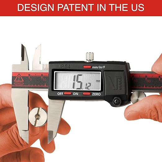 VINCA IP54 Grade Digital Caliper, DCLA-0605 6 Inch/150mm, Inch/Millimeter/Fraction Conversion, Stainless Steel, Large LCD Screen