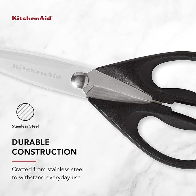 KitchenAid All Purpose Kitchen Shears with Protective Sheath Durable Stainless Steel Scissors, Dishwasher Safe, Soft Grip Comfort Handle, 8.72 Inch, Black, Pack of 12