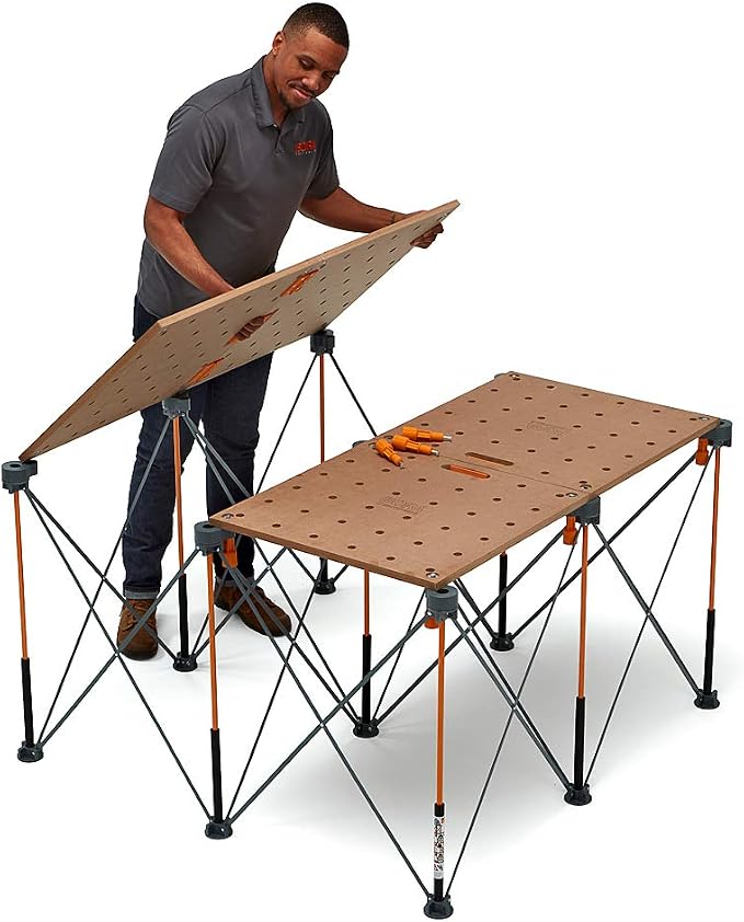Bora Centipede Workbench Table Top For Bora Centipede Work Stand Saw Horses - 24" x 48" - Includes Wood Top with 3/4" Dog Holes + 6 Quick-Twist Lock Handles for Portable, Temporary Work Bench, CK22T