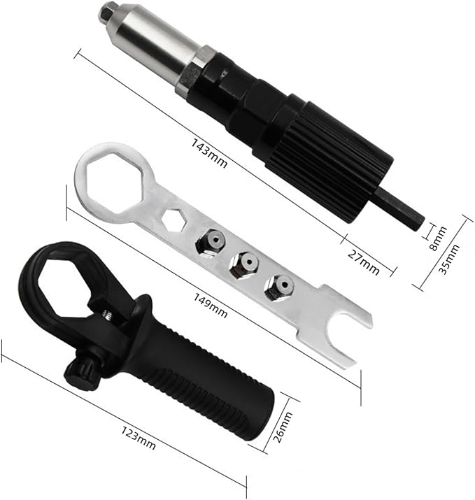 Rivet Gun Adapter with Removable Plastic Handle, Electric Rivet Gun Head, Cordless Riveting Drill Tool Accessories