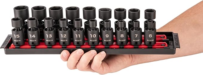 TEKTON 3/8 Inch Drive Universal Joint Impact Socket, 34-Piece | SID97201 | (1/4 - 1 in., 6 - 24 mm), Shallow, 6-Point