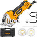 Hoteche 3-3/8-Inch Mini Circular Saw, 500W Compact Electric Circular Saw with 2pcs Blades for Wood, Tile & Soft Metal, Includes Dust Tube, and Parallel Guide