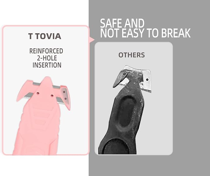 T TOVIA Safety Box Cutter Knife of Recessed Concealed Stainless Steel Blade, Package Opener Plastic Cutter for Box, Carton, Shrink Wrap, Plastic Straps, 10pcs Pink