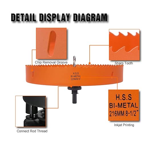 9 Inch Hole Saw with Arbor for Metal Wood Plastic, 9 in Bi-Metal Hole Cutter for Different Project with Smooth and Flat Drilling Edge, Fast Chip Removal, Lighter and Portable