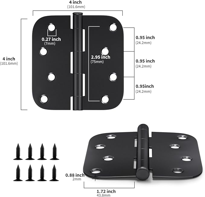 GoldenWarm 18-Pack Black Matte 4in x 4in Heavy Duty Hinges for Interior & Exterior Doors