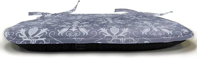 Lunarable Damask Chair Seating Cushion Set of 12, Medieval Repetitive Pattern with Flourish Ornaments, Anti-Slip Seat Padding for Kitchen & Patio, 16"x16", Purpleblue Ceil Blue