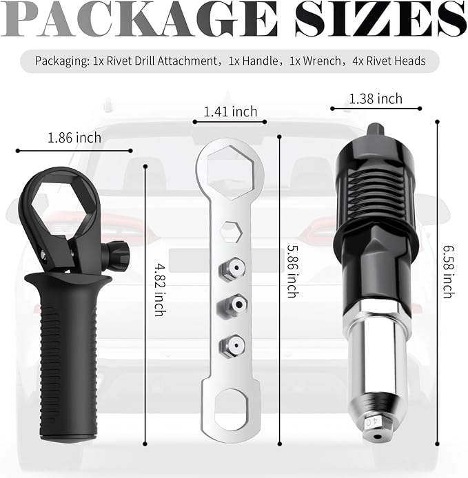 2026 New Rivet Gun Adapter for Drill Kit,Professional Rivet Drill Attachment for Cordless Electric Power Drills,Rivets Adapter for Drills Kit with Removable Handles & 4 Rivets Heads
