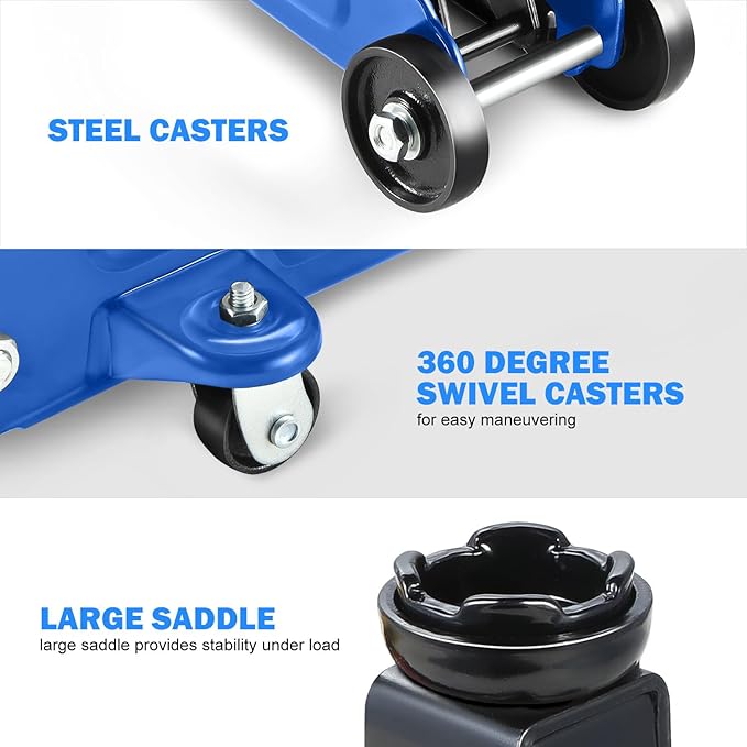 DNA Motoring 1.5 Ton Car Floor Jack Low Profile Hydraulic Trolley Service/Floor Jack, 1.5T / 3000 lbs Capacity, Lifting Range 5.3 Inch -12 Inch, with Storage Case, Blue, TOOLS-00327