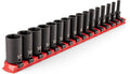 TEKTON 1/4 Inch Drive Impact Socket Set, 16-Piece | SID90108 | (4 - 17 mm), Semi-Deep, 6-Point, Socket Rail