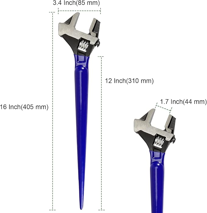 PINGEUI 2 PCS 16 Inches Spud Wrenchs, Heavy Duty Forged Adjustable Spud Wrench, Metric Scale Marked Construction with Hammer Head and Pipe Wrench Function