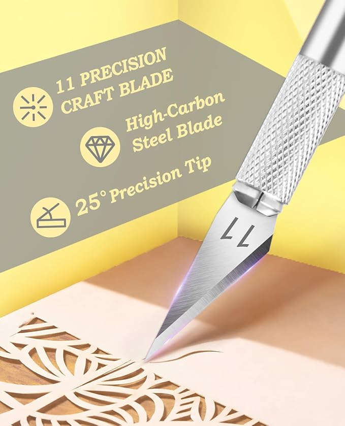 1 Pcs Craft Knife Hobby Knife with 11 Pcs Stainless Steel Blades Kit, 1pcs Steel 15MM Ruler for Art, Scrapbooking,Stencil