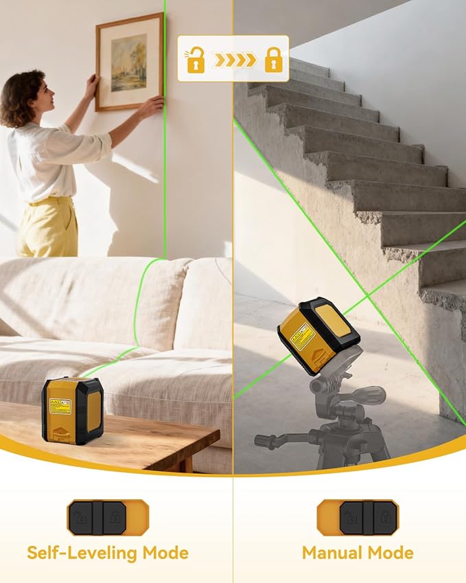 Nikotek Laser Level, Self-Leveling Green Beam Horizontal and Vertical Cross-Line Laser for Home Decoration Carrying Pouch, Battery Included