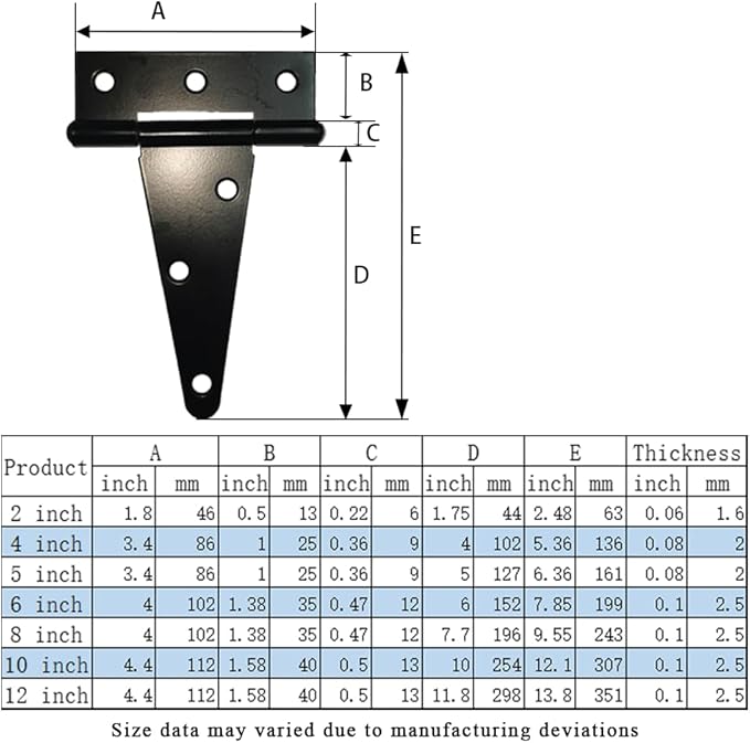 HLMOptimo Heavy Duty T Hinge Tee Hinge T Strap Hinge Shed Hinge Gate Hinge Barn Hinge Fence Hinge Door Hinge Wrought Rustproof All Size Black (2 pcs, 10 inch)