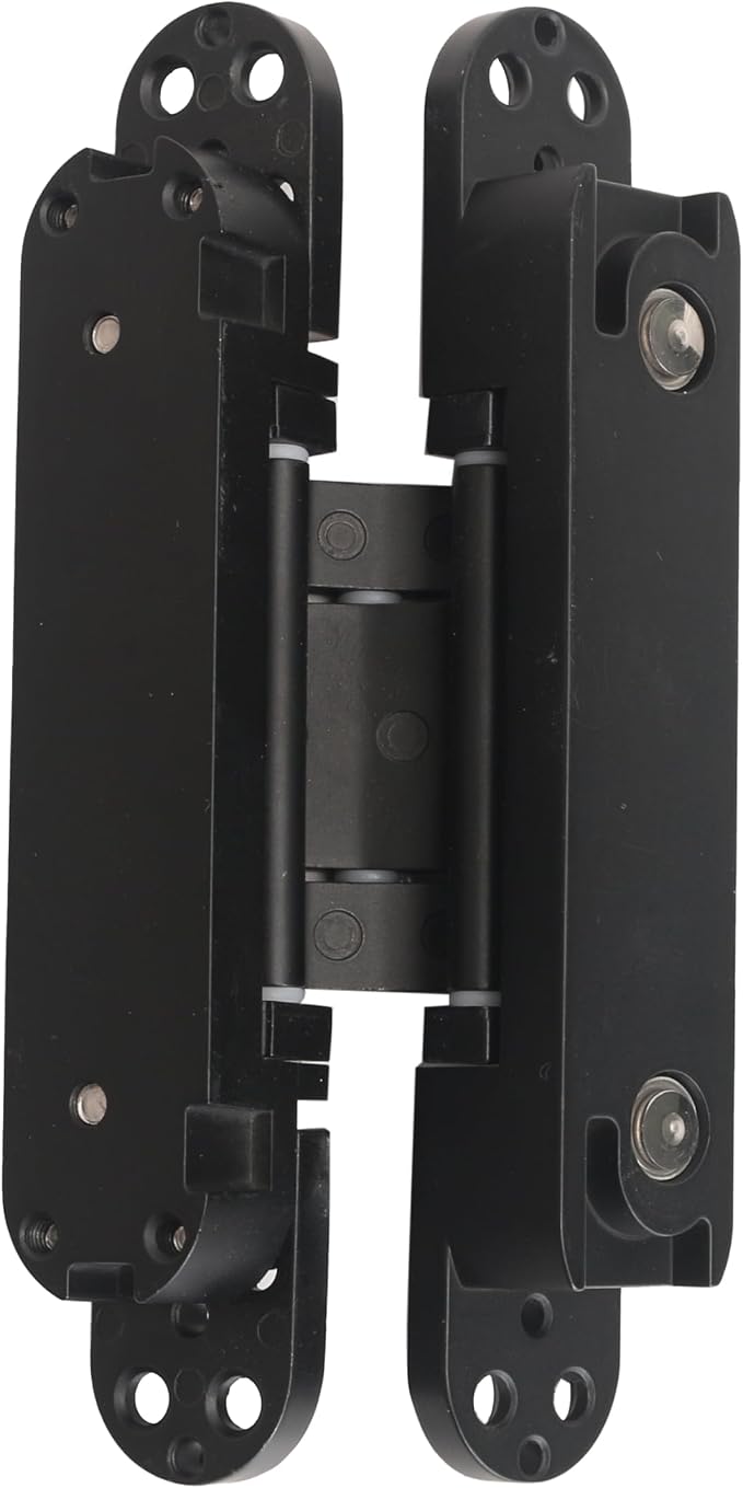 8-Pack 6 inch Hidden Door Hinges Heavy Duty Black, Invisible Concealed Hinges Zinc Alloy 6''x 2.5''x1Inch,180 Degree Swing Hinge, 3 Way Adjustable Hinge with Pins and Screws