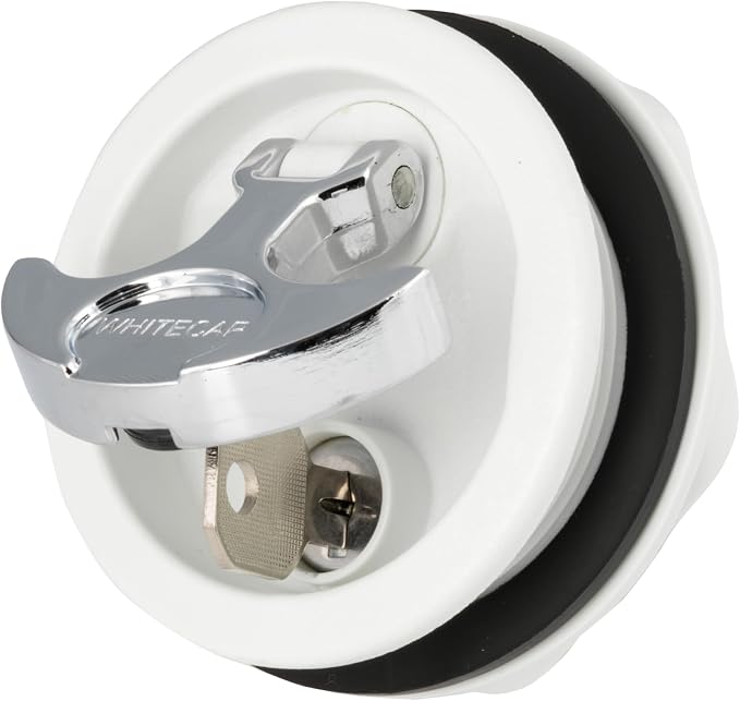 Whitecap T-Handle Latch - Chrome Plated Zamac/White Nylon - Locking - Freshwater Use Only | White nylon components, marine cabinet and furniture hardware, designed for freshwater boat use only