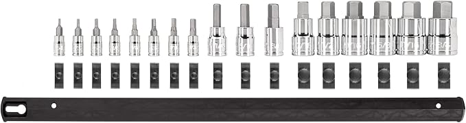 TEKTON Hex Bit Socket Set, 17-Piece | SHB99101 | 1/4, 3/8, 1/2 Inch Drive, (5/64 - 3/4 in.), Socket Rail
