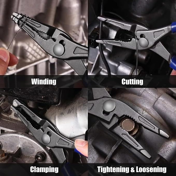 8" Long Nose Slip Joint Pliers, 3-Zone Serrated Jaw, CR-V Steel | 3-Zone Serrated Widened Jaw Grip; Adjustable Slip Joint Multi-Position; Drop-Forged Heat-Treated CR-V Steel