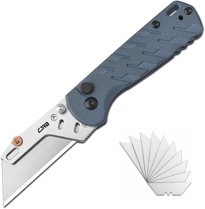CJRB Boxer Folding Utility Knife, Small EDC Knife with G10 Handle, Includes 10PCS Total Blades(J1967 Blue)