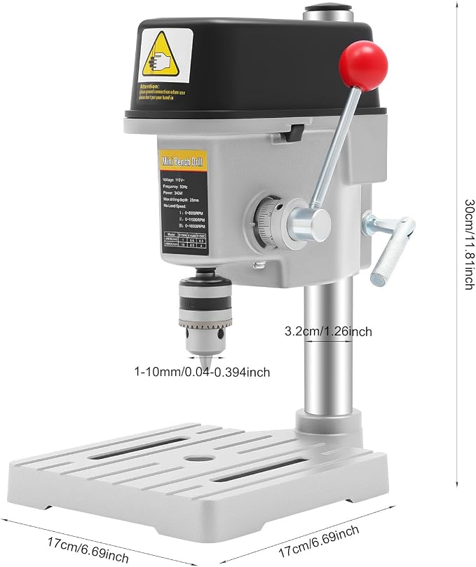 Upgrade Mini Benchtop Drill Press, 110V 340W Portable Electric Mini Bench Drill Press Metal Wooden DIY Jewelry Making Crafts Tool w/ 3-Level Speed Adjustment for DIY