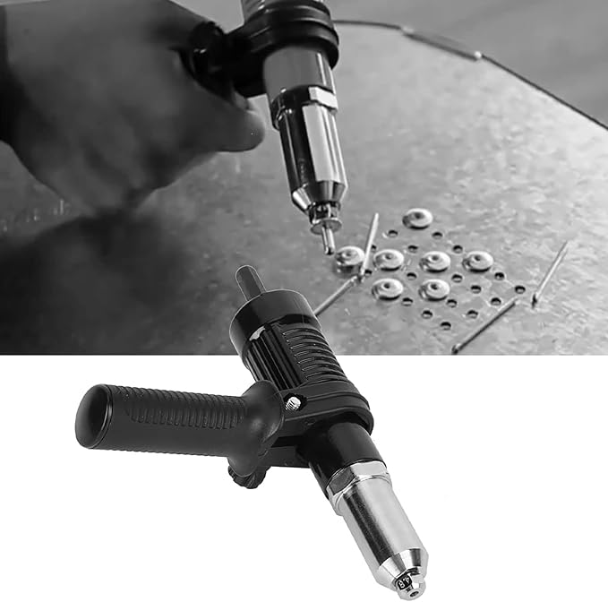 flexman Rivet Gun Adapter for Electric Drill, High Hardness Alloy Steel Electric Handle Tool with Wrench, Riveting Tool Kit for Pull Rivets