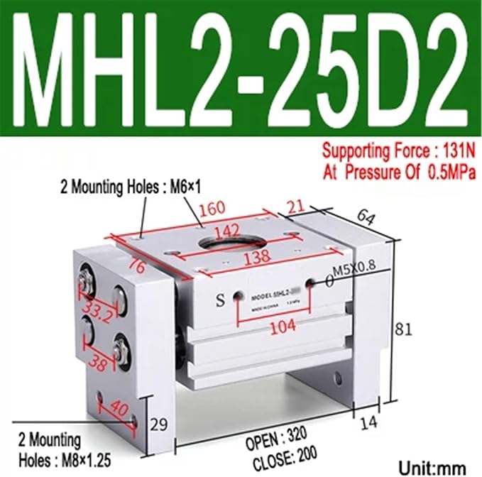 1pcs MHL2 10D 16D 20D 25D 32D 40D 1 2 Pneumatic Gripper Wide Type Air Parallel Cylinder Al Clamps Replacement T Bore 10-40mm(MHL2-25D2)