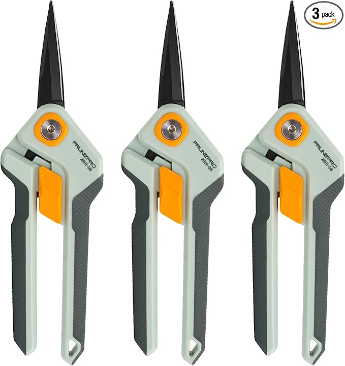 PrunePro Garden Scissors Pruning Shears Sharp Stainless Steel Non-Stick Teflon Coating Blade for Precise Cuts Garden Snip Bonsai Clippers for Plants Rose Flower 3 Pack