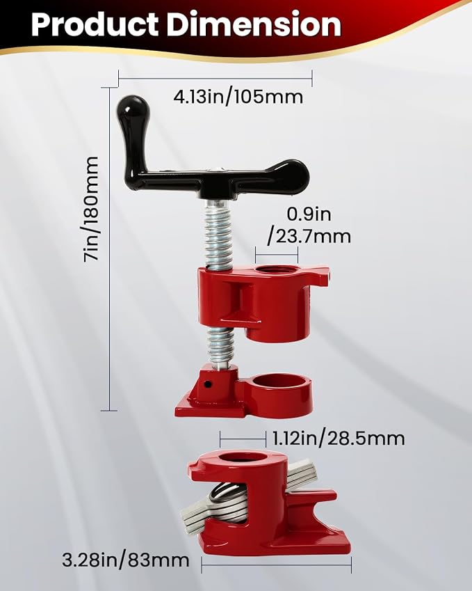 Pipe Clamps 3/4 inch Pipe Clamps for Woodworking 6 Pack Heavy Duty Wood Gluing Clamps with Quick Release, Ideal for Carpentry, Home Improvement, and DIY Projects (3/4 IN)