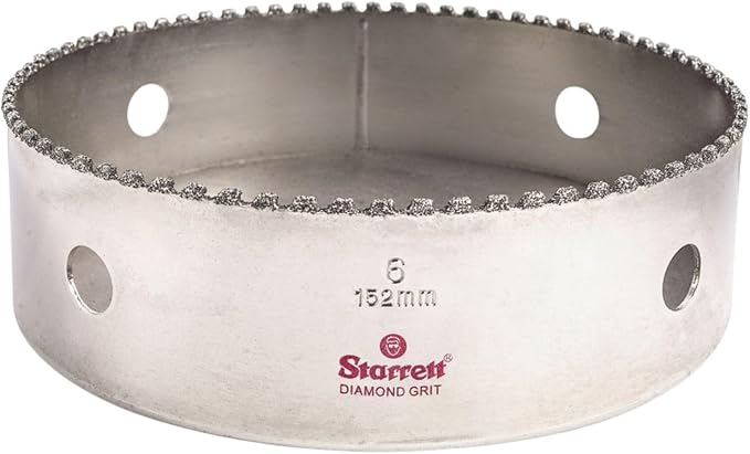 Starrett Diamond Grit Hole Saw 6" Dia, 1-5/8" Depth | Ideal For Drilling Small Diameter Holes, 5/8-18 Thread, XA2/XA10 Arbor, Non-Metallic Materials, Silver, KD0600-N