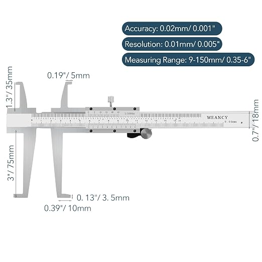 Inside Groove Vernier Caliper with Upper Jaw and 3" Lower Jaw, Inside Diameter Measuring Tools 9-150mm/6 Inch Range,0.01mm/ 0.005" Resolution,Imperial/Metric, Carbon Steel (6 Inch/ 150mm)