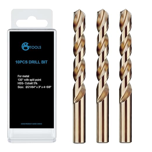 GMTOOLS 21/64 inch Cobalt Drill Bits, M35 HSS, 135 Degree Tip, Jobber Length Twist Drill Bit Set for Hard Metal, Stainless Steel, Cast Iron, Wood and Plastic, with Storage Case, Pack of 3