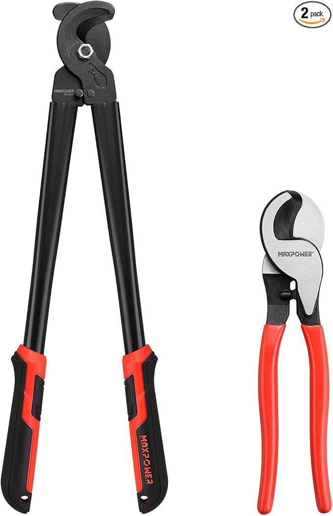 MAXPOWER Cable Cutters Set, 10-inch and 14 in-ch Heavy Duty Cable Cutters for Cutting Copper and Aluminum Cable-2 Pack