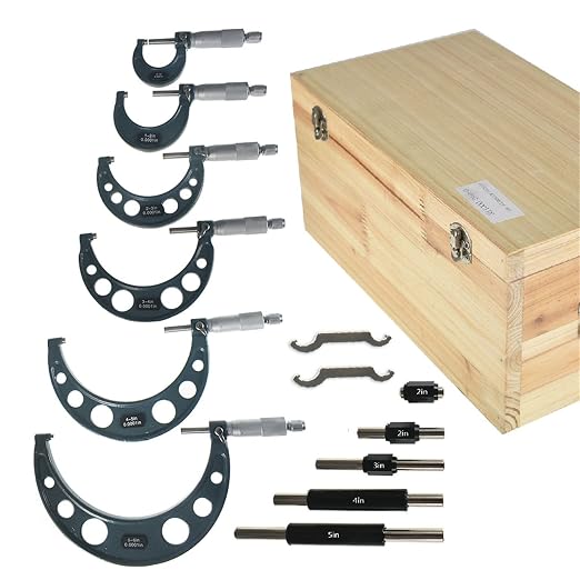6-Pack Professional Outside Micrometer Set 0-6In / 0.0001In Precision Machinist Tool Premium Quality with Padded Case