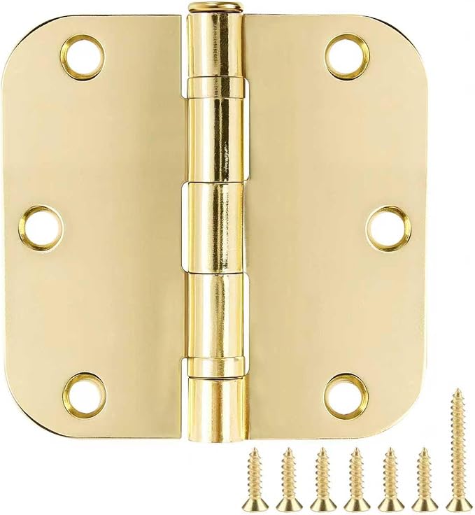 18 Pack Ball Bearing Round Polished Brass Door Hinges 3.5 Inch 5/8" Radius Anti Squeak Interior 3-1/2"Flat Bifold Standard Bedroom Indoor for Doors 3 ½" Hardware Essentials Home Decor Accessories