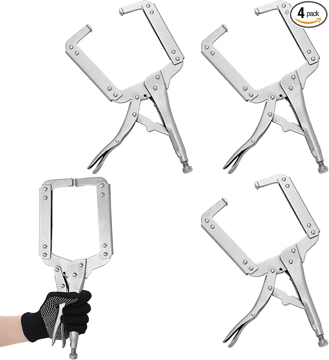 Yexiya 4 Pcs 14 Inch Locking C Clamp Original Lock Regular Tips Plain adjustable Alloy Steel Locking C Clamp for Woodworking Carpentry Welding Electrical Equipment, Silver