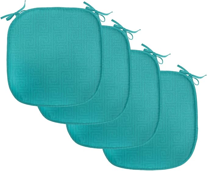 Lunarable Abstract Chair Seating Cushion Set of 4, Classic Monochrome Design Meander Greek Motif Repetition Illustration, Anti-Slip Seat Padding for Kitchen & Patio, 16"x16", Teal and Dark Turquoise