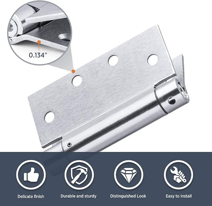 Satin Door Hinges 4.5 Inch Self Closing Hinge Hardware Adjustable Spring Hinges for Commercial Grade Self-Closing, UL Listed 3 Pack
