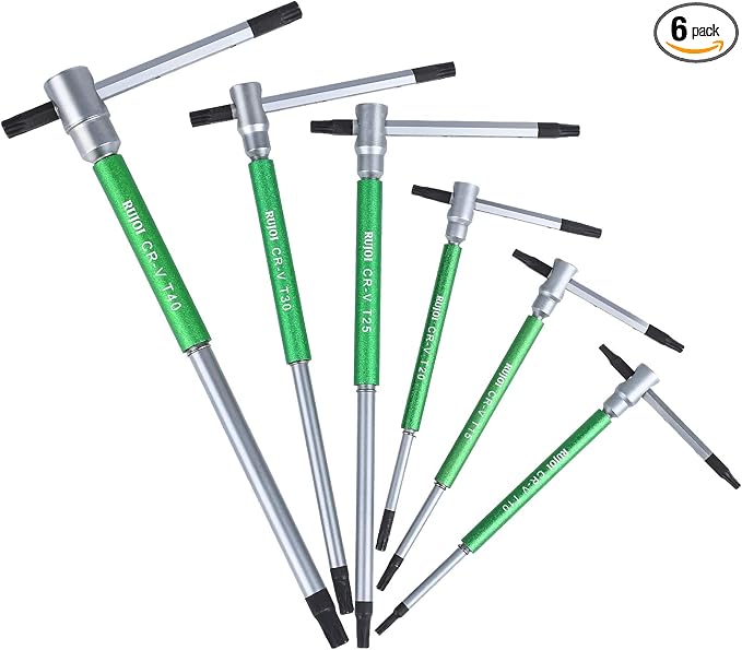 T Handle Allen Wrench Set,6PCS T-Handle Hex Key with Speed Sleeves for Fast Spinning,Sliding Top Handle for“T " or“L”Shape for T Handle Driver, T handle set store in Folded BAG (Green-Trox)